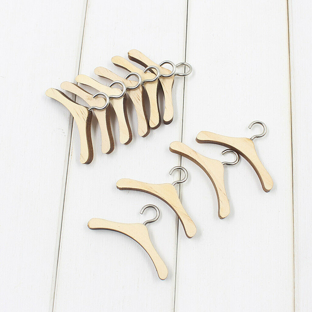 10 Pieces Wooden Clothes Hanger for 1/6 Blythe BB Clothing Outfits Accessory