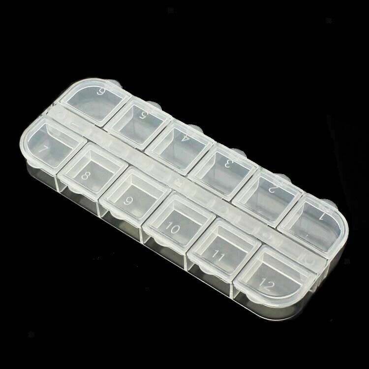 12 Compartment Empty Storage Case Box for Nail Art Tips Gems Rhinestone Tool