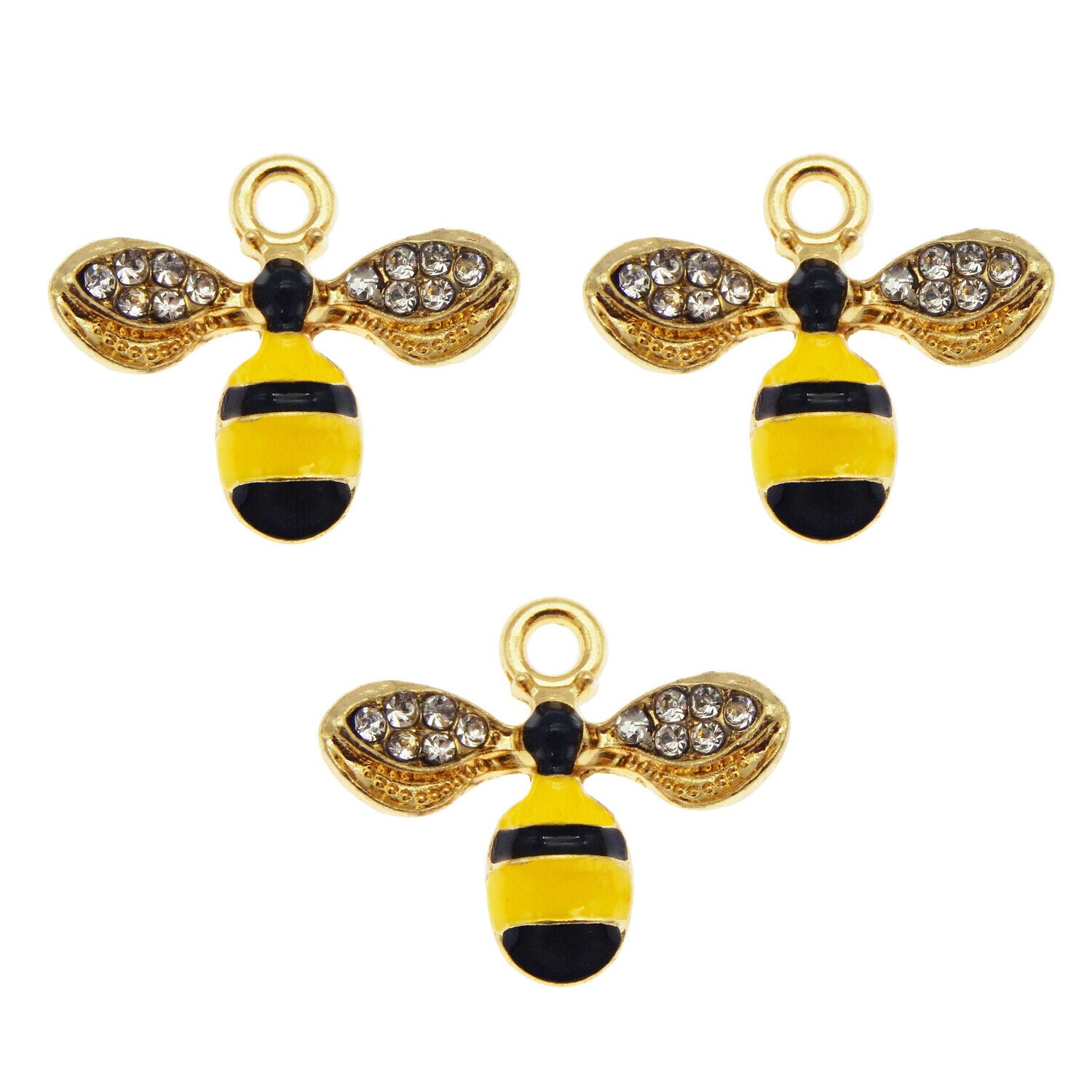 12 pcs Enamel Bee Charm Alloy Crystal Bumblebee Pendant Earring Findings 17*14mm
