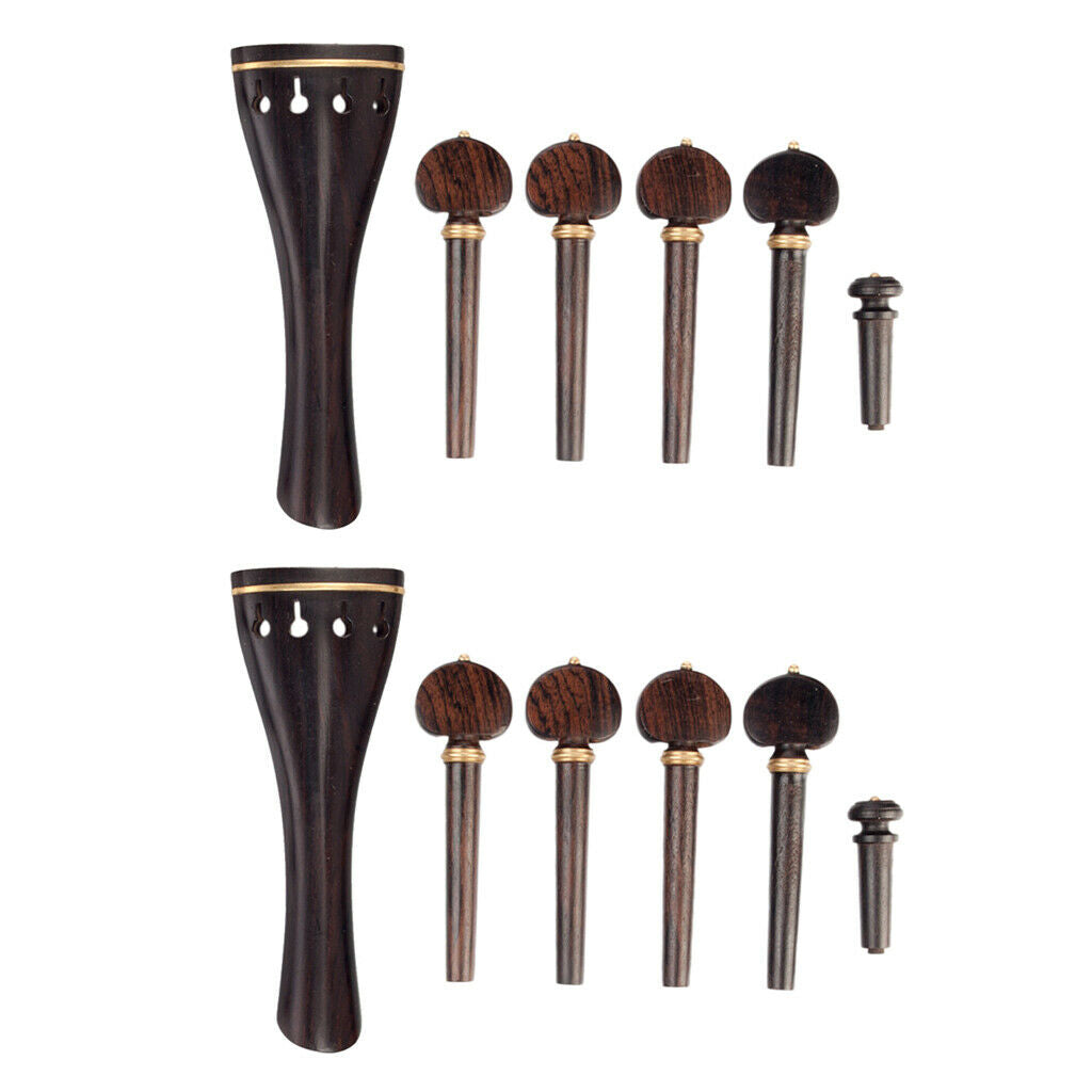 2 Set Ebony Wood Violin Tailpiece Tuner Endpin Parts for 4/4 Size Violin