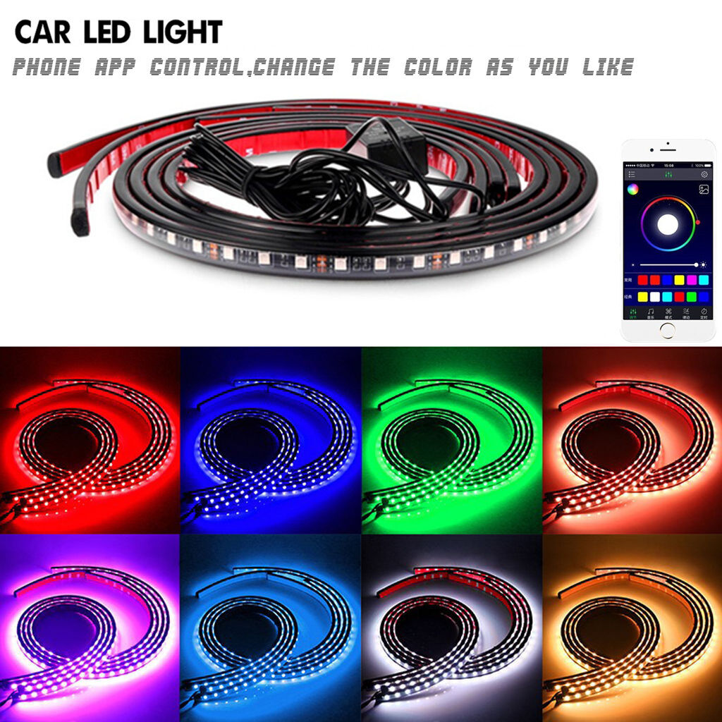 4x RGB LED Under Car Tube Strip Underglow body Neon Light Kit Phone App Control