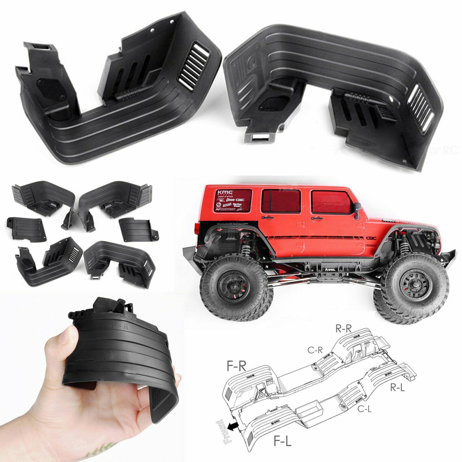 Front Rear Inner Fender Mudguard for Axial SCX10 II AX90046 AX90047 Mold Version
