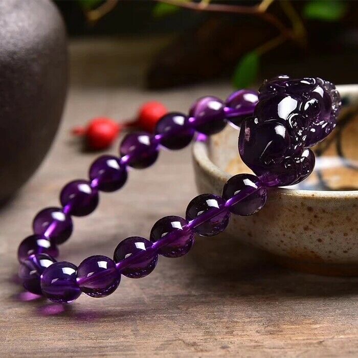 Feng Shui Purple Amethyst Stone Wealth Pi Xiu Bracelet Attract Good Luck Wealth