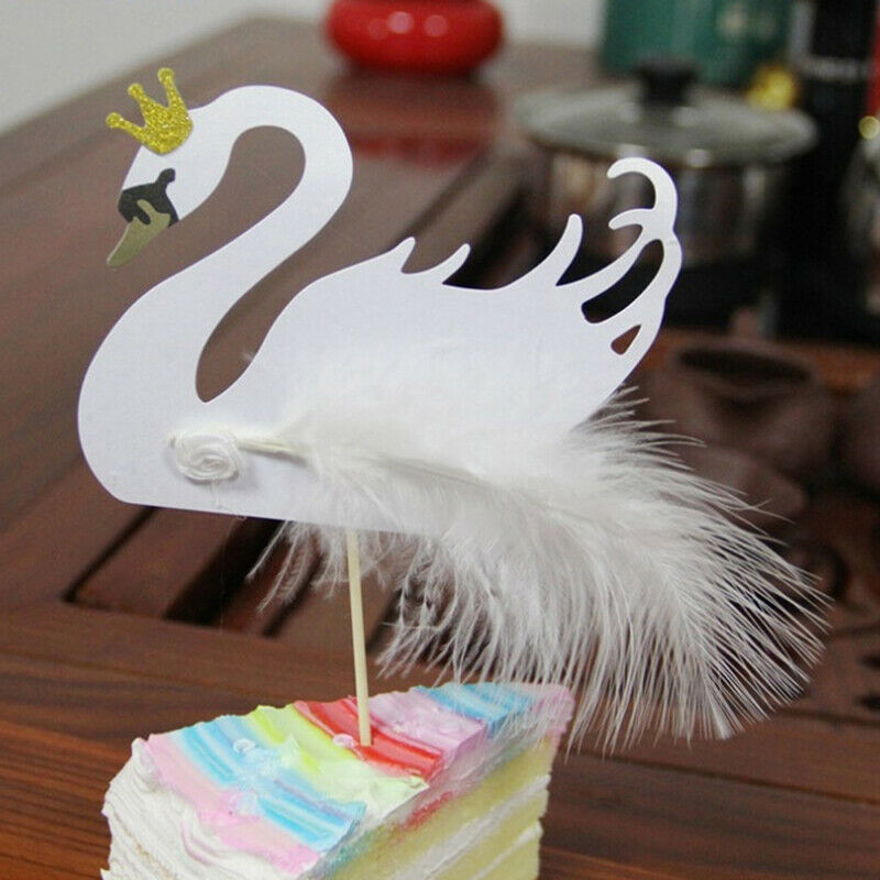 5pcs Cupcake Topper Picks Swan Crown Feather Wedding Party Cake Decor SuppliFCA