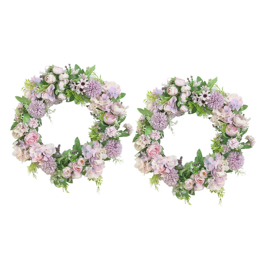 2PC Silk Artificial Wreath Garland Front Door Farmhouse Wall Decor Purple