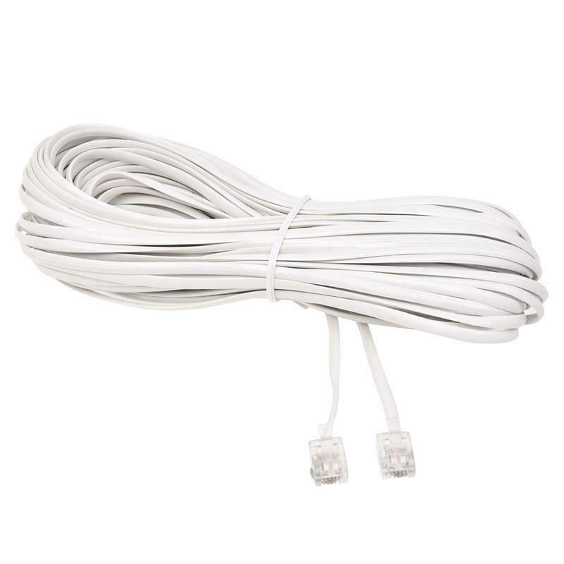 White Male 6P2C RJ11 Plug Telephone Fax Modem Line Cable, 14M for Landline TelD1