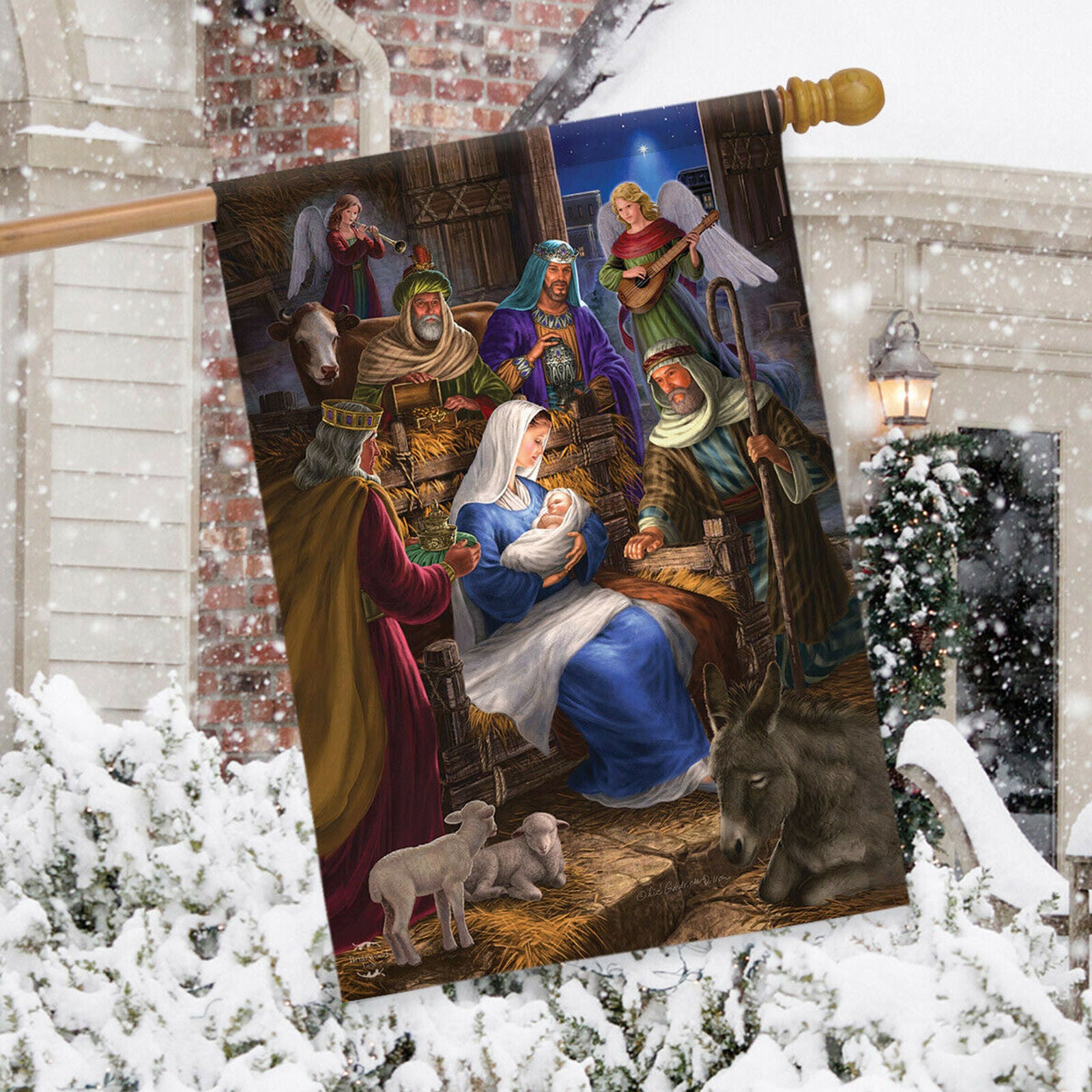 Holy Family Christmas House Flag Nativity Religious 28" x 40" Briarwood Lane