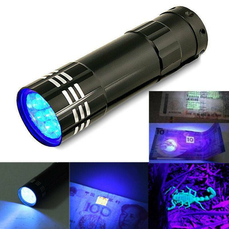 9-LED Mini Black Aluminum UV Ultra Violet Flashlight Blacklight Torch Lamp Light