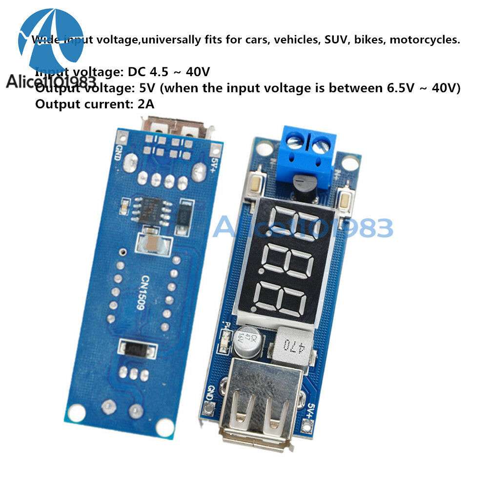 2PCS 2A USB Charger DC-DC 4.5-40V To 5V Step-down Converter Voltmeter Module