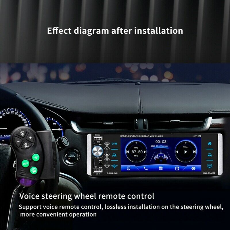 1Din 5.1 Inch 5188 Car MP5 Player IPS Press Screen Voice Control Radio RDS AM T5