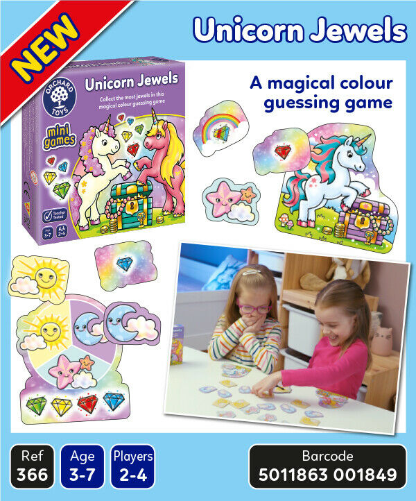 Orchard Toys 366 Unicorn Jewels Mini Game Family Colour Game Children Girls 3+