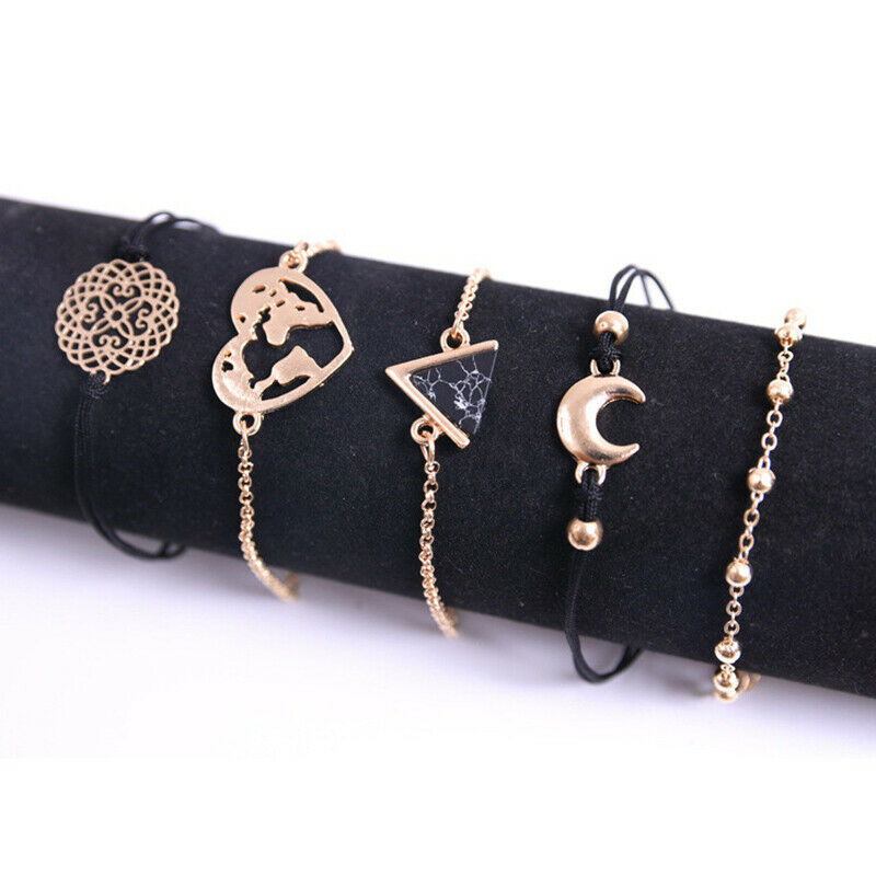 Bohemian Black Rope Chain Bracelet Set ForWomen aircraft Shell Moon Heart.l8