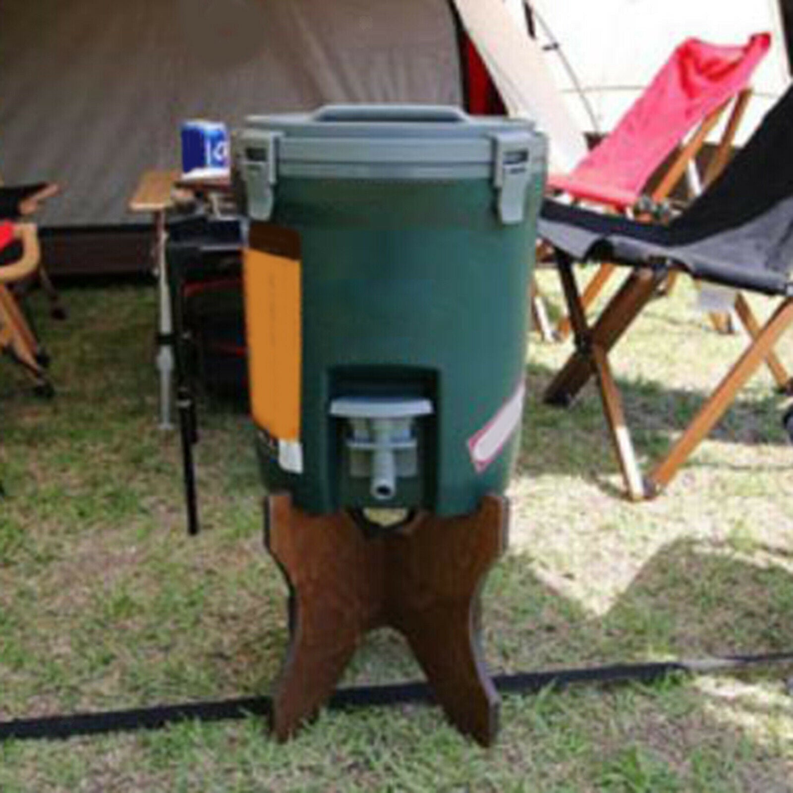 Camping Water Bucket Stand Wooden Bottles Holder BBQ Grill Folding Stool