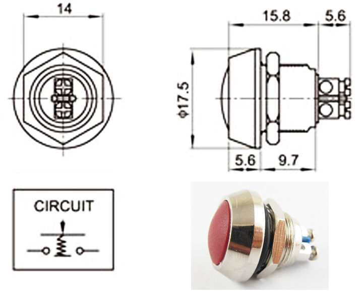 10pcs Red Metal Round Dome Push Button Momentary Waterproof Switch 12mm QN12-A5