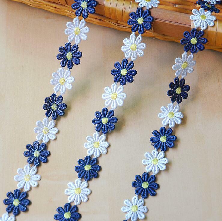 5 Yards Blue Flower shape Embroidered lace Trim Appliques Sewing craft 2.5cm