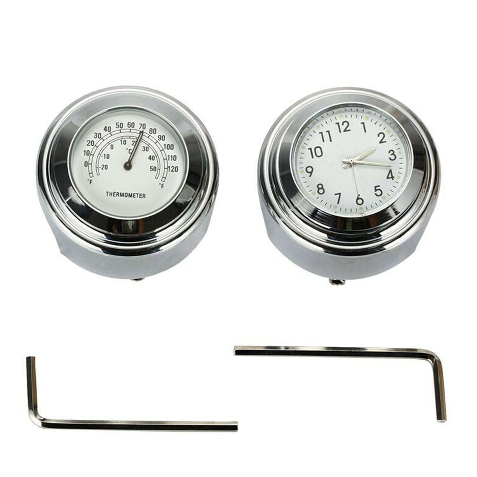 7/8'' 1'' Waterproof Motorcycle Handlebar Dial Clock Thermometer Temp Gauge ï¼