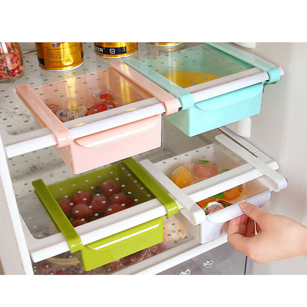 4 Pieces Refrigerator Drawer Crisper Shelf Kitchen Fruit Egg Storage Blue