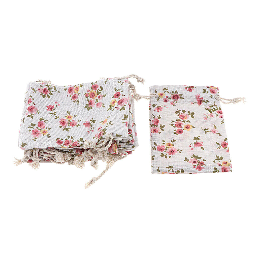12pcs Cotton Linen Sack Jewelry Pouch Drawstring Bag Wedding Favor Flower