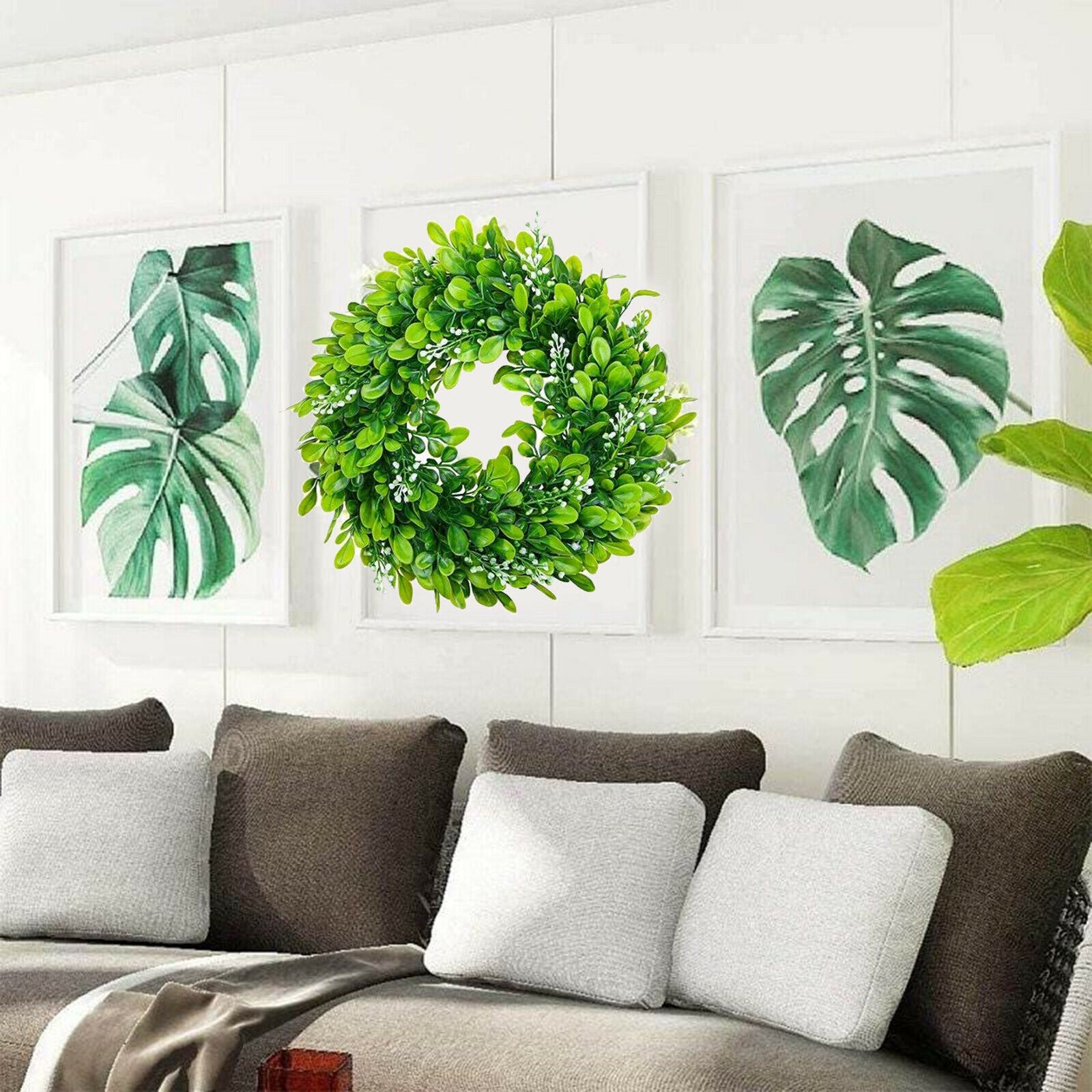 30cm Artificial Faux Boxwood Leaves Wreath Wall Garland Holiday Festival Decors
