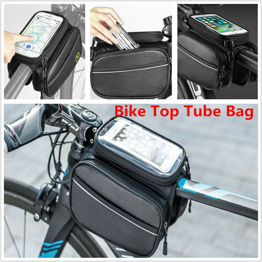 Top Front Frame Pannier Bag Double Pouch for Cycling Bicycle Bike Touch Screen