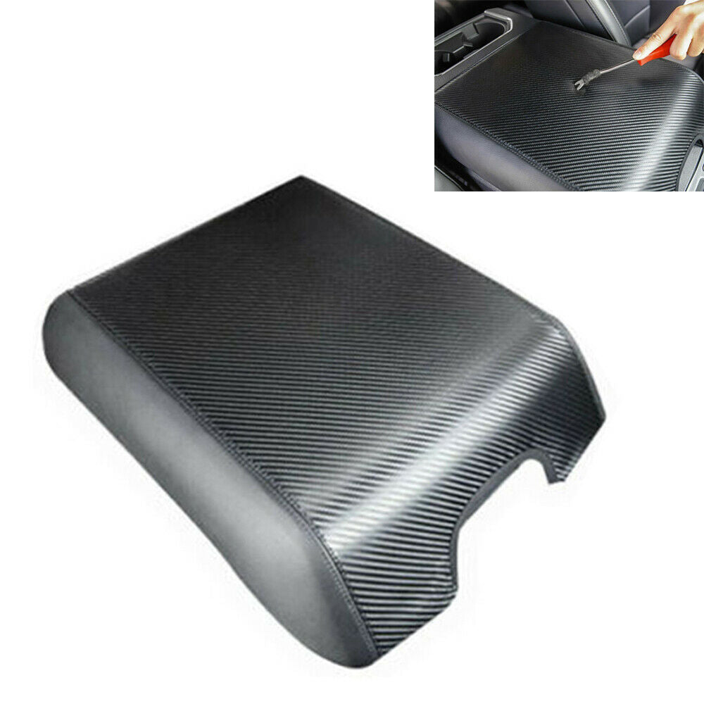 For 2015-20 Ford F150 Center Console Armrest Cover Leather Pad Carbon Fiber Look