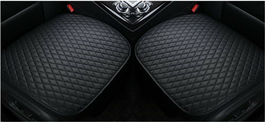 2+1 Black Car Seat Cushion Pads Pu Leather Luxury Riding Anti-skid Buckle Fixed
