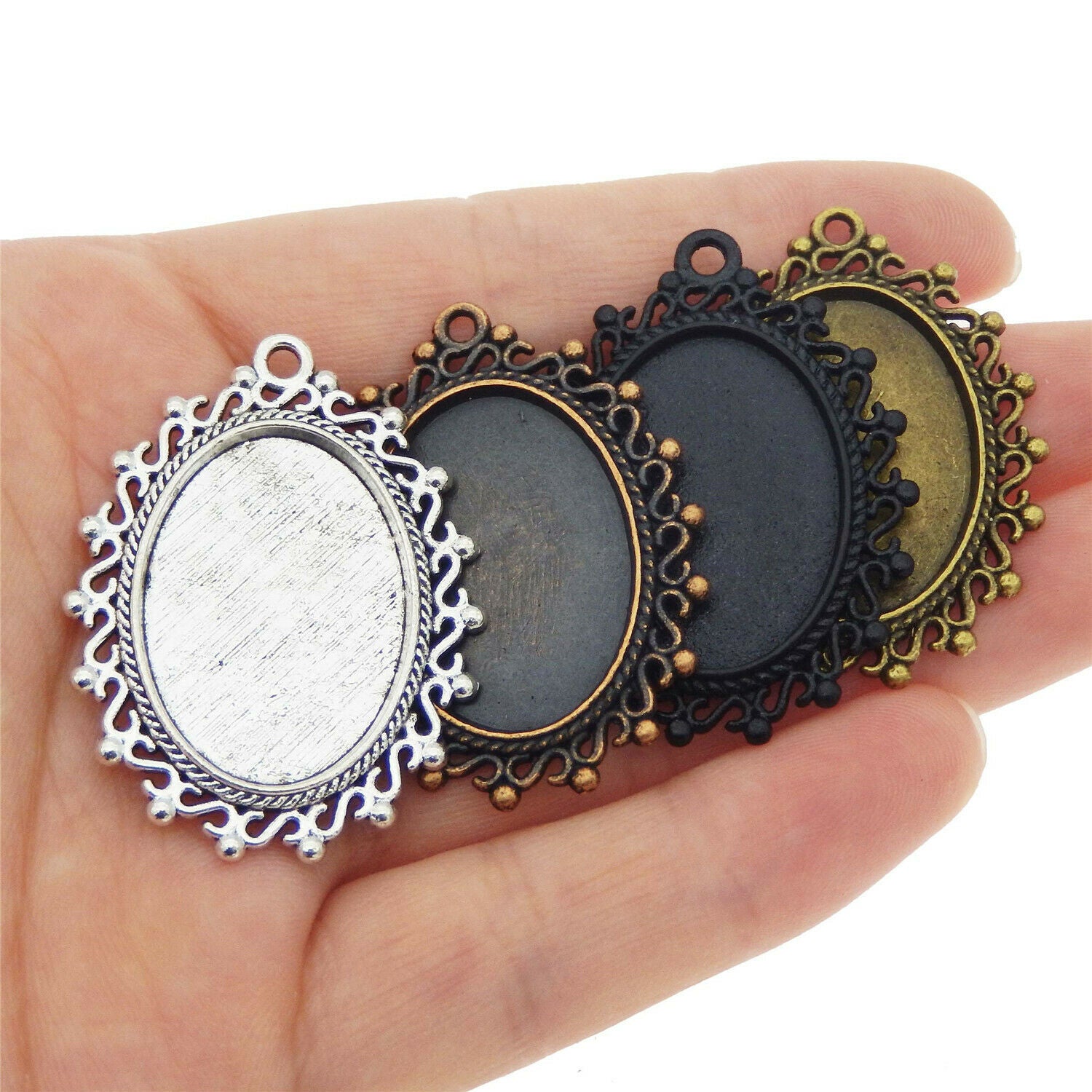 10 pcs Mixed Oval 25x18 mm Cameo Base Bezel Charm Necklace Pendant #53485