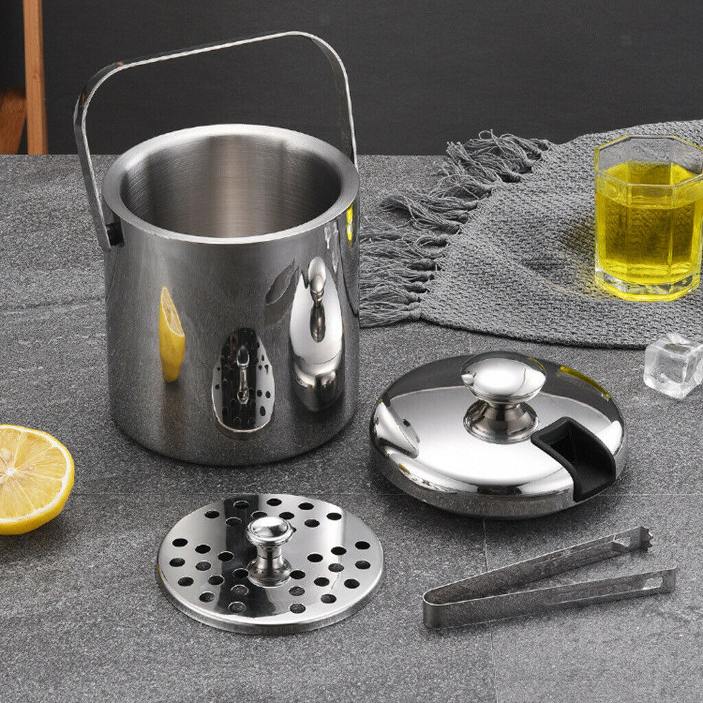 Double Wall Stainless Steel Ice Bucket Portable 1.3L Champagne Wine Cooler