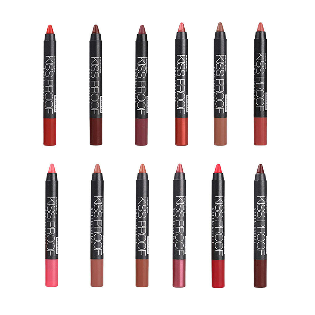 12 Colors Professional Lipstick Waterproof Blush Lip Stick Crayon Makeup Set