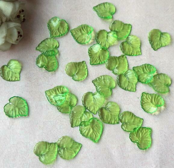 100pcs Green Leaf Frosted Acrylic Spacer Beads Caps For Jewelry Making 15*16mm