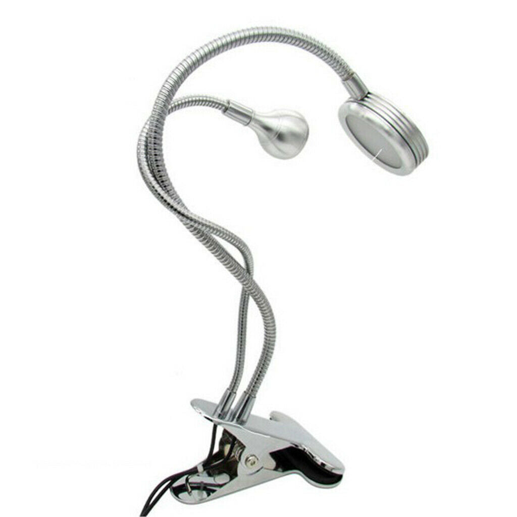 Dual Head Gooseneck Table Lamp LED Clamp Desk Lamp with USB Charging Port  White
