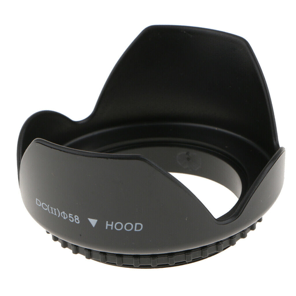 58mm Plastic Standard Crown Petal Flower Shaped Camera Lens Hood Black