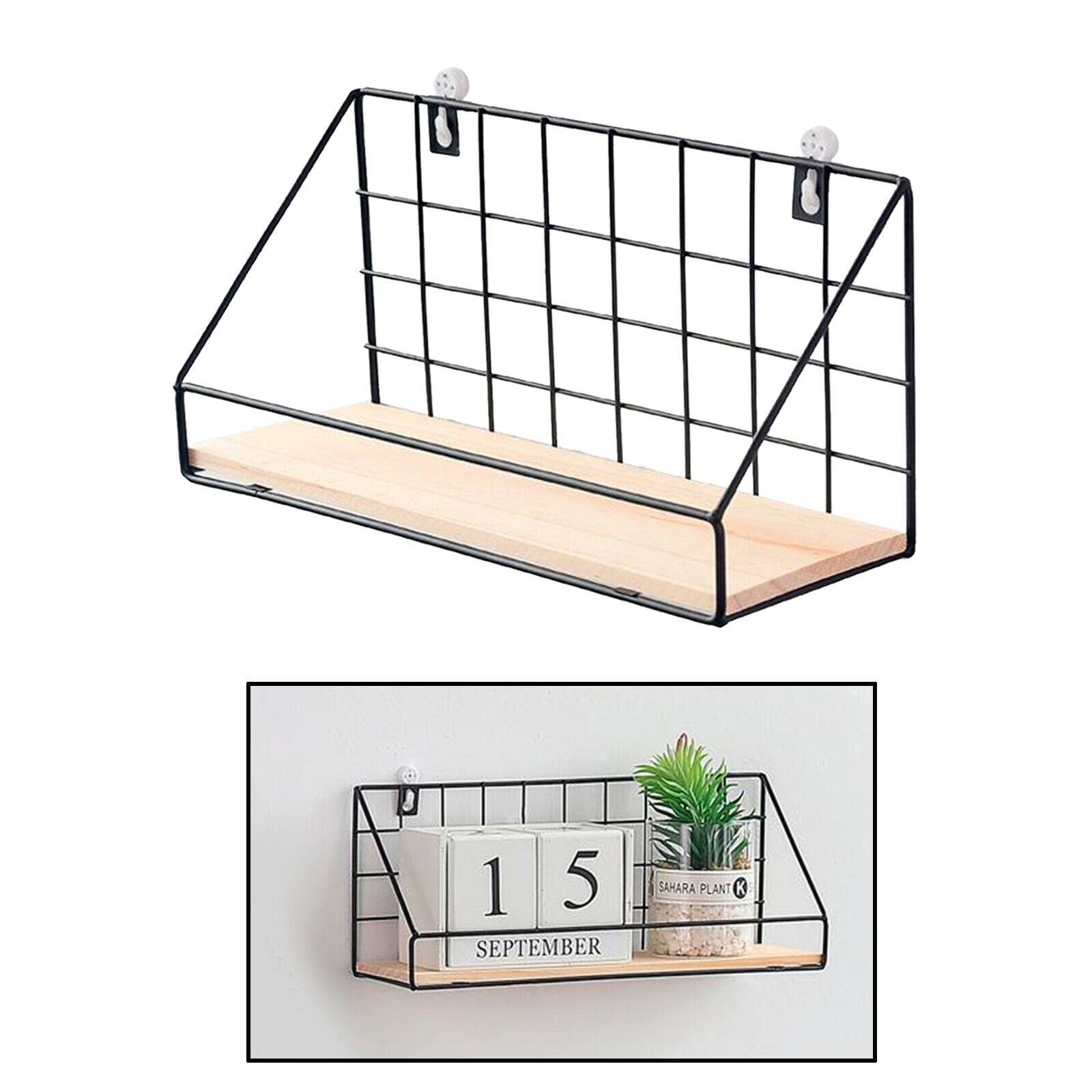 Modern Floating Wall Retro Industrial Style Metal Shelf Rack Small Black