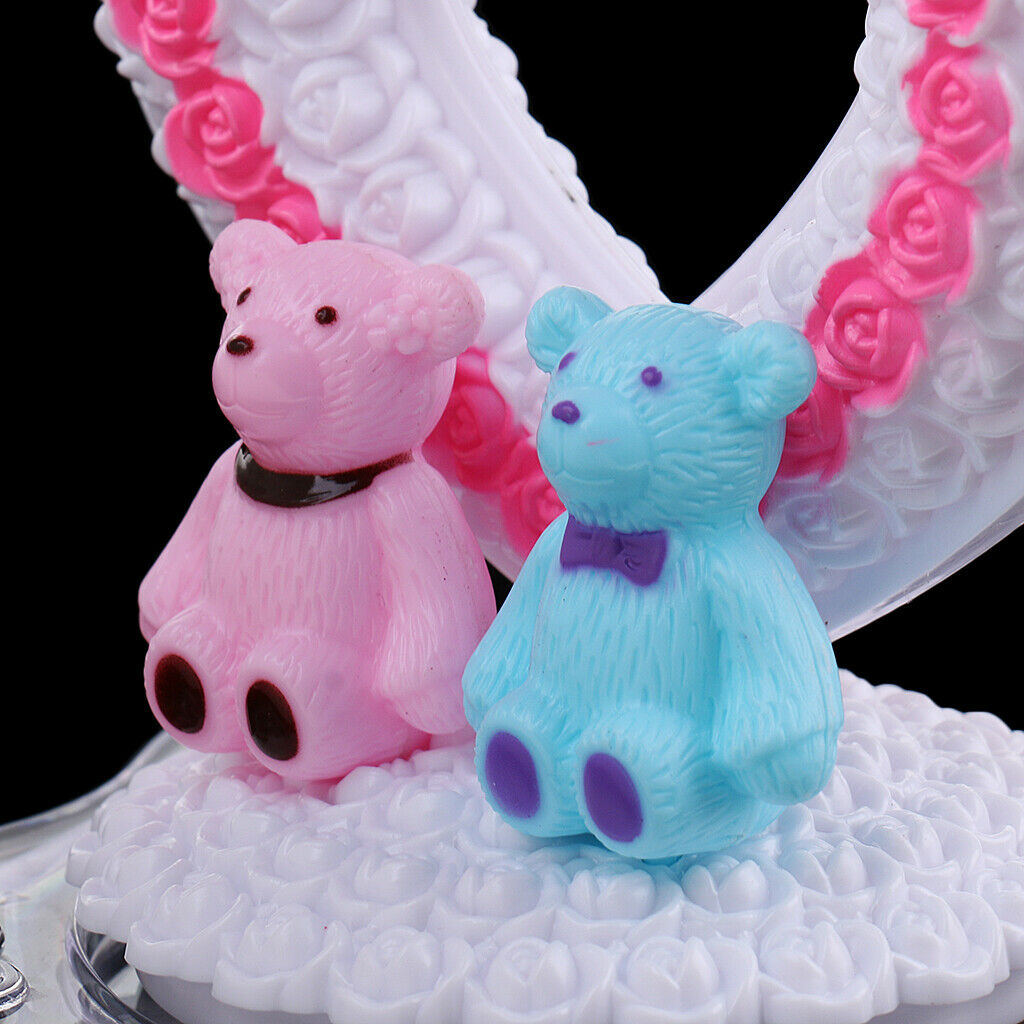 Collect Couple Bear Music Box Rotating LED Lighting Wind Up White Heart Gift