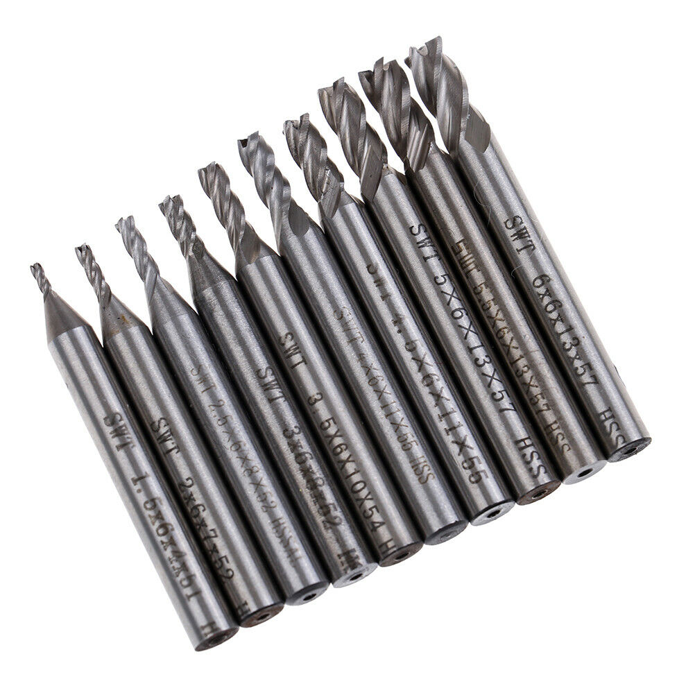 10X 1.5-6mm HSS Straight Shank 4 Flue End Mill Cutter CNC Drill Bit Tool SeY1