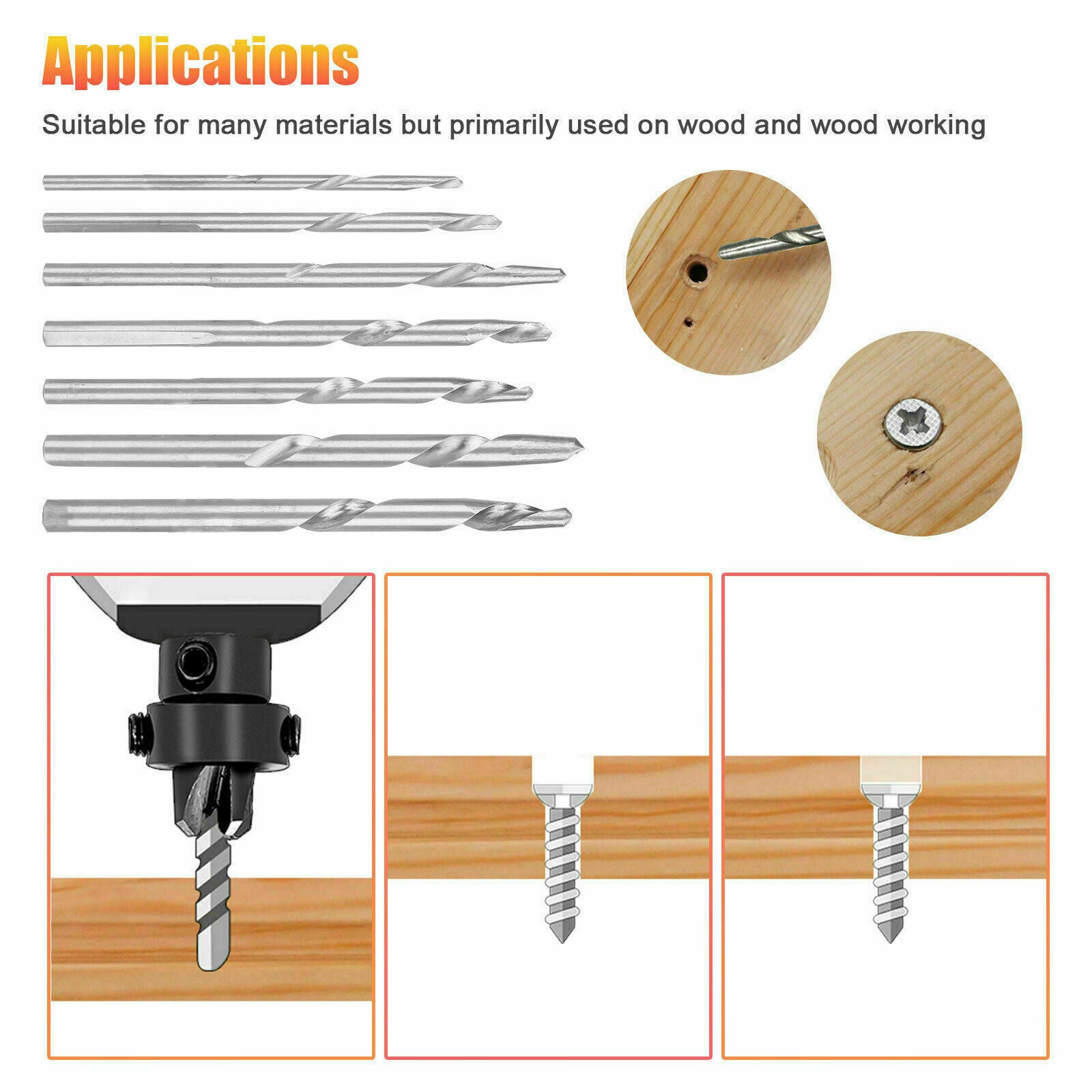 7Pcs Countersink Drill Bit Set Plastic Drilling Drills Tapered Pilot Tools