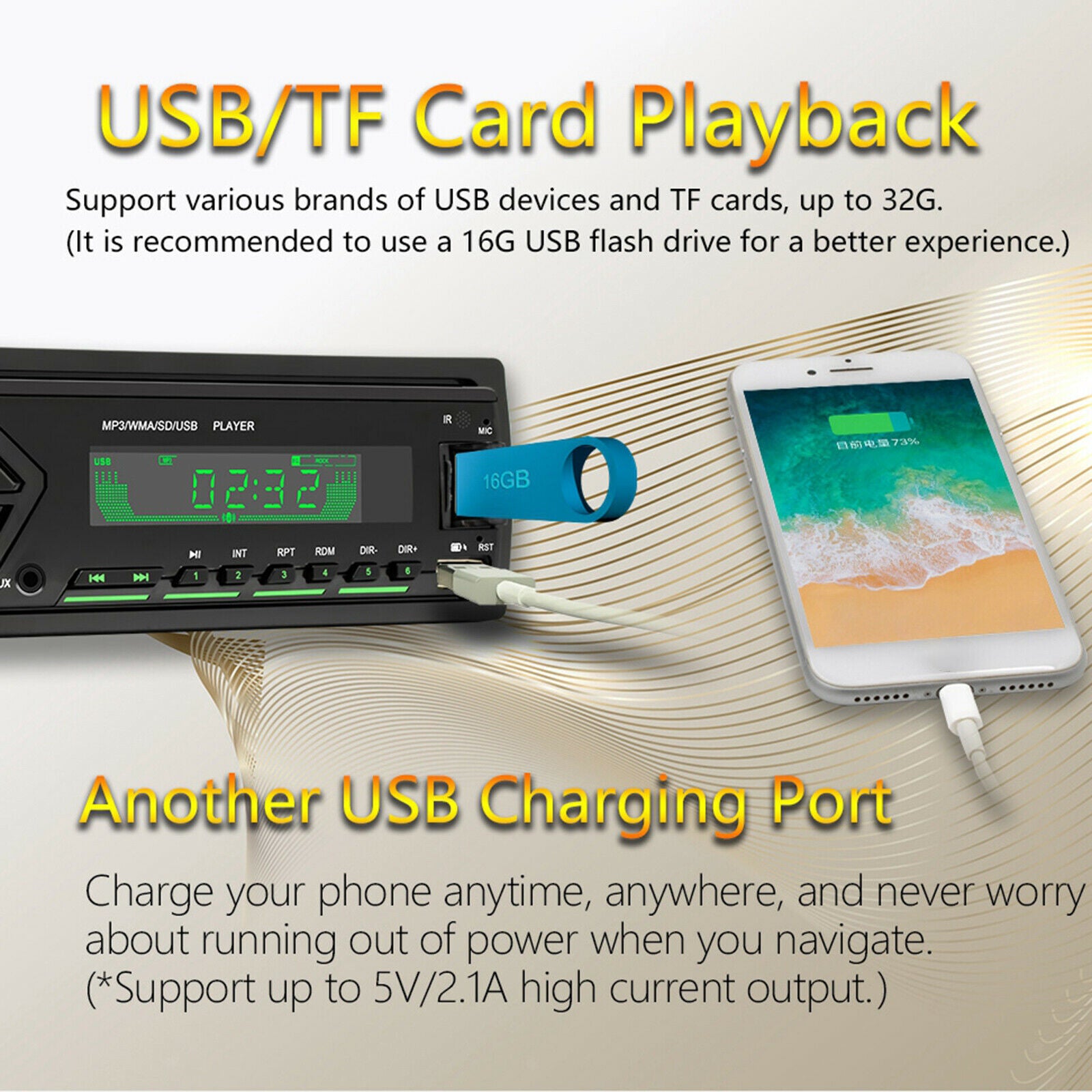 12V Digital Audio Bluetooth Car Stereo Media Receiver Support CD AM/FM