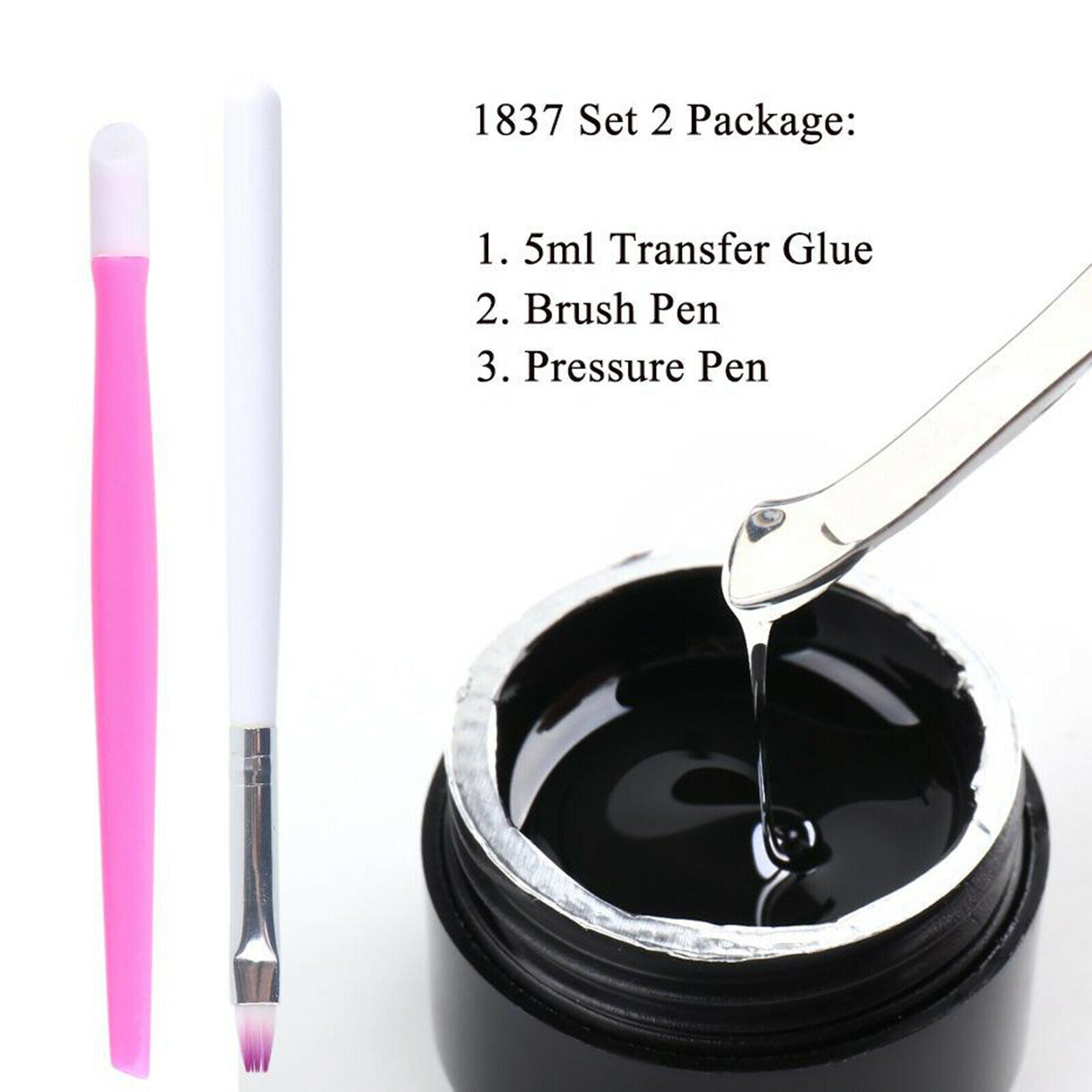 Nail Foil Transfer Gel Set UV Nail Art Glue Gel Pen Wood Sticks DIY Kit