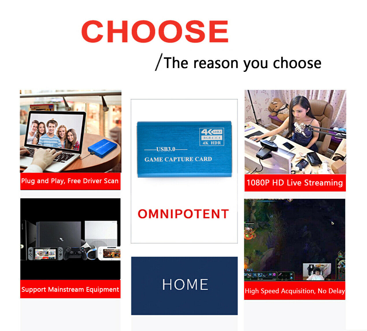 USB3.0 Video Capture Dongle 4K HDM to Loop 4Kp60 Game Live Capture Box Blue CN
