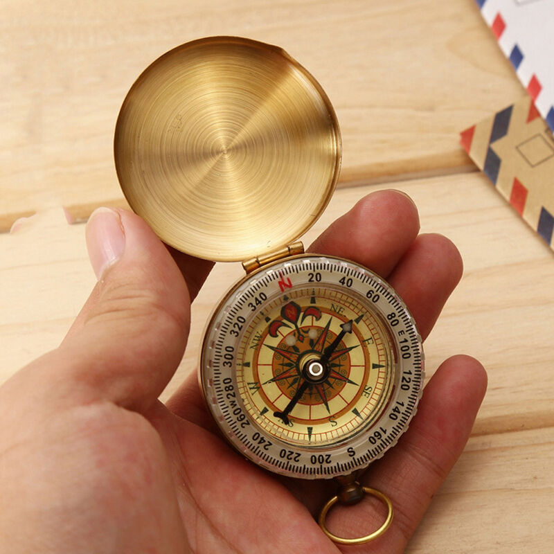 Brass Pocket Watch Style Outdoor Camping Hiking Compass Navigation Keychain、NDD