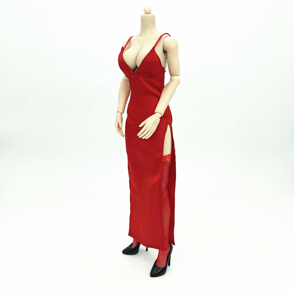 1/6 Womens Handmade Red Dress & Stocking for Action Figures Body Clothes