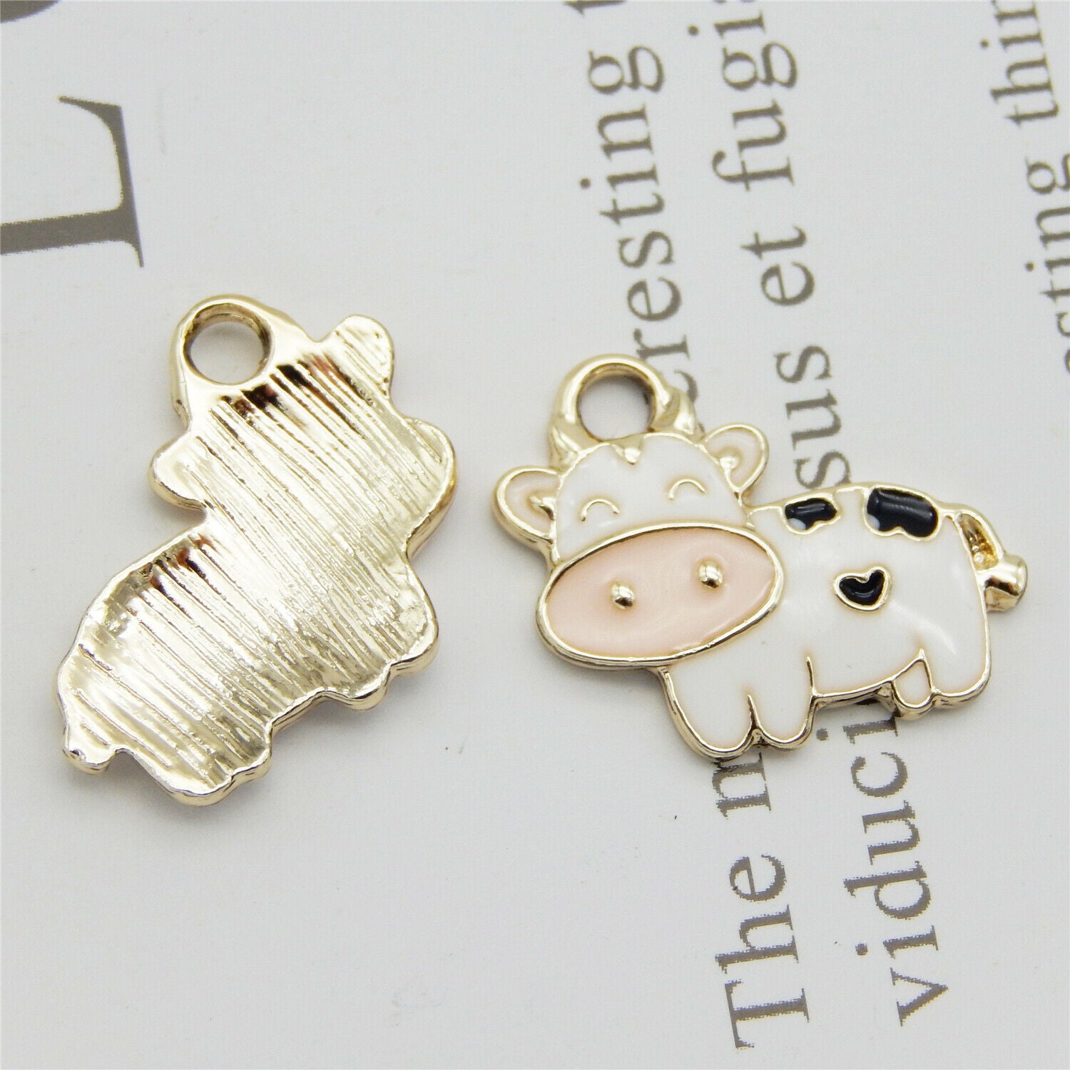 15pcs Enamel Plated White&Black Cow Ox Calf Pendant Charms Jewelry Findings