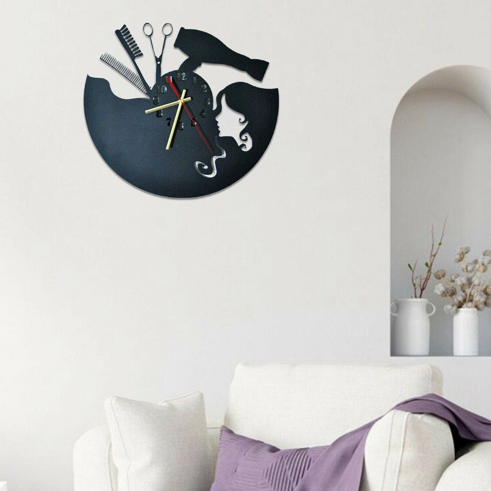 Hairdresser Wall Clock Easy to Read Silent Non Ticking for Wall Decor Gift