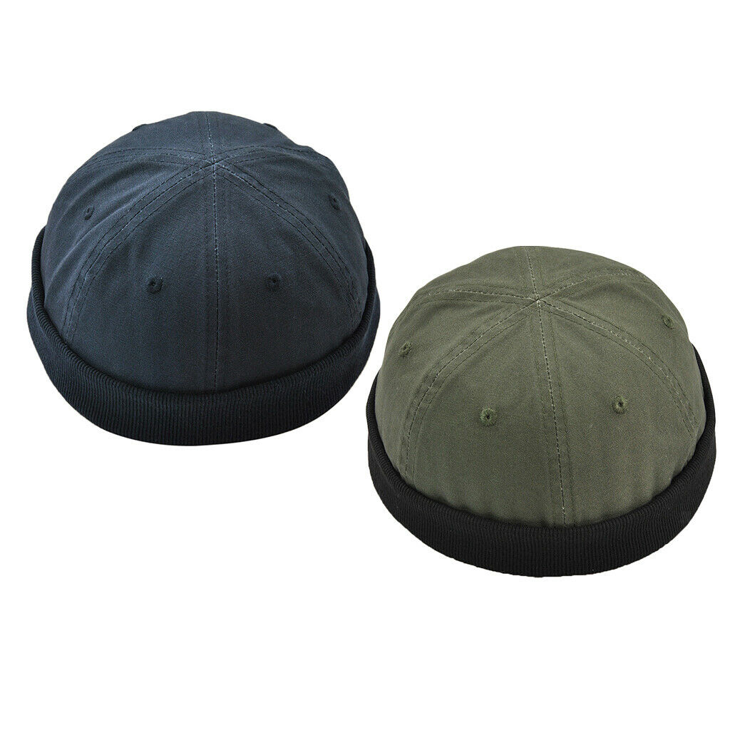 2x Men's  Retro Docker Leon Beanie   Pure Cotton Hat Deep Blue