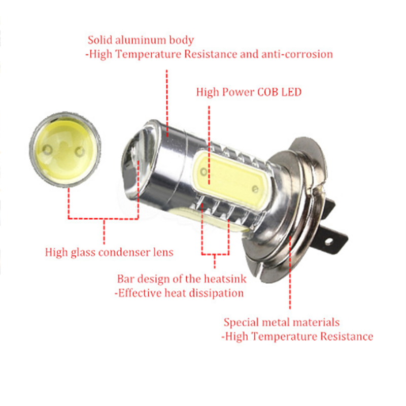 2x White H7 LED For Hyundai Genesis Sonata Veloster Daytime Running Lights