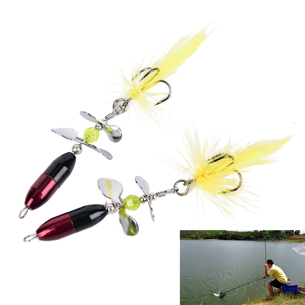 2PCS Long Casting Spinner Bait Metal Fishing Lure w/ Double Tail Propeller、NBDD