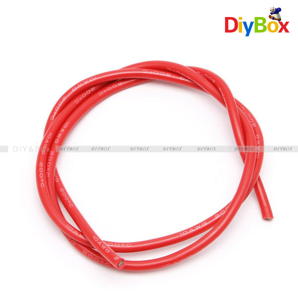 Black Red 10 AWG Gauge Wire Silicone Flexible Copper Stranded Cables For RC