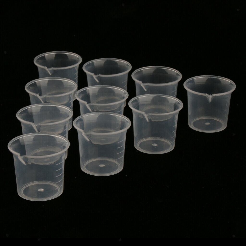 10 Pcs Lab Kitchen Clear Plastic Measuring Cups Jug Cups 25ml Food Grade