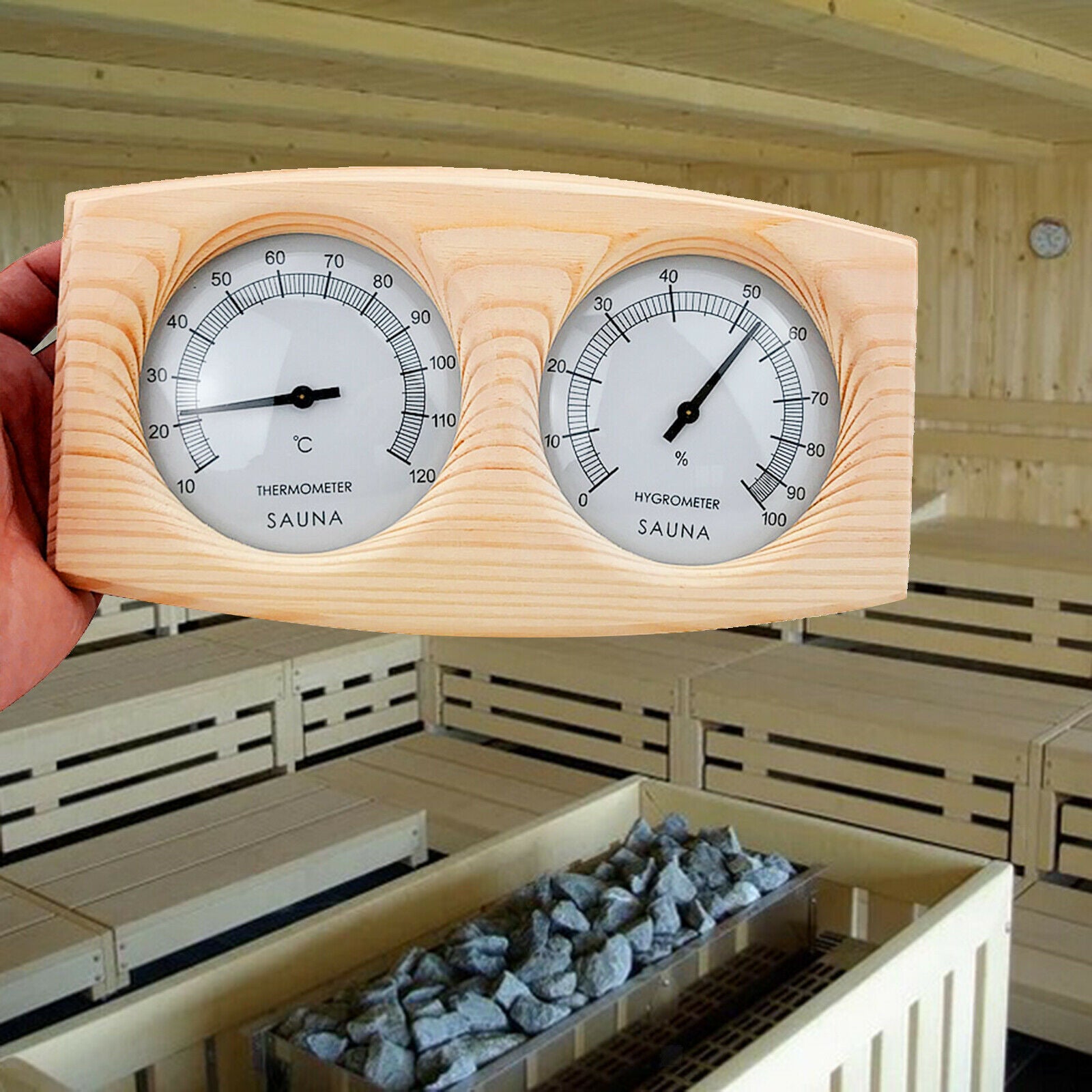 2 in 1 Wood Wall Mounted Sauna Thermometer Hygrometer Sauna Room Equipment
