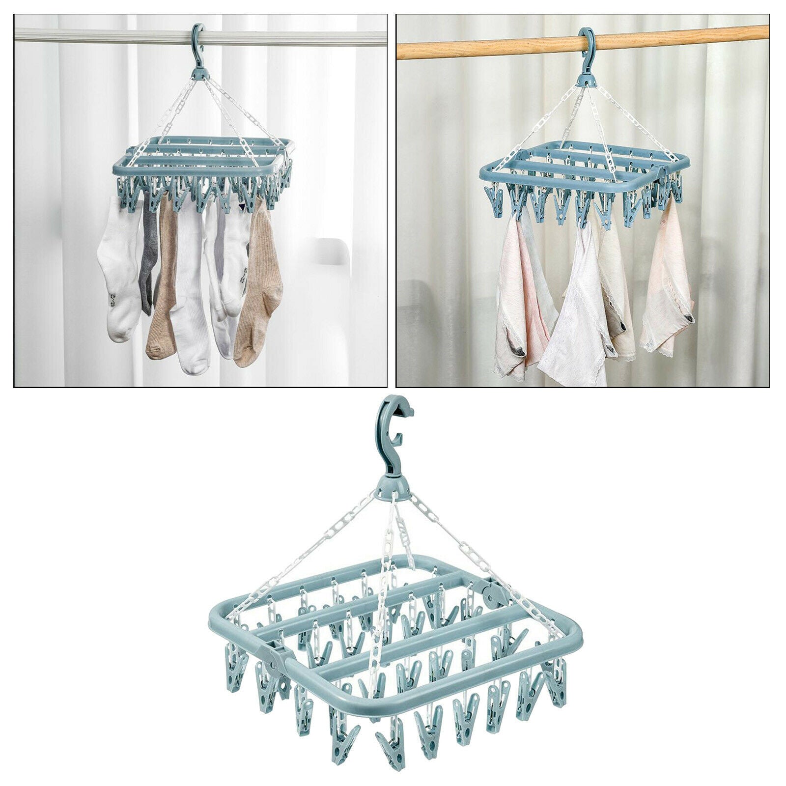 2x 32 Peg Plastic Laundry Foldable Clip Hangers Hanger Washing Line Airer